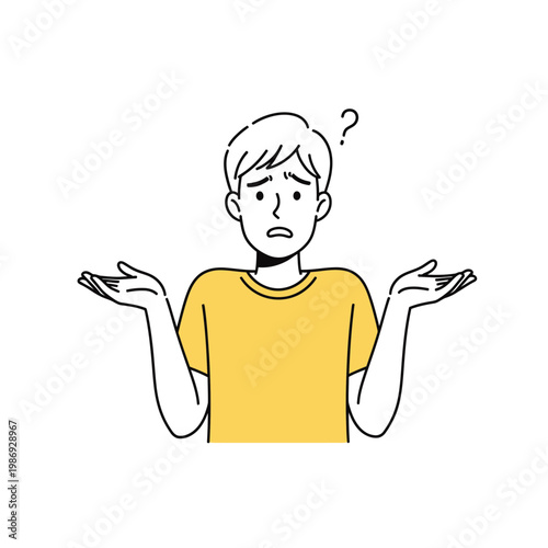 Confused young man shrugging with question mark above head 1.