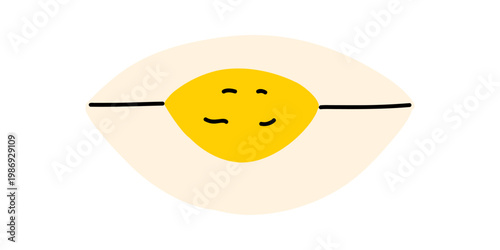 Vector minimal illustration of egg slice with bright yellow yolk and soft beige white. Simple egg piece perfect for modern food infographic, breakfast menu or healthy nutrition poster.