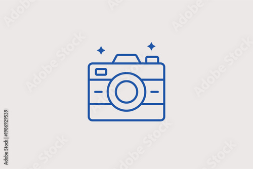 Classic photo camera icon capturing professional photography and media concepts. Clean Vector Illustration and line icon is perfect for digital art galleries and creative studio branding.