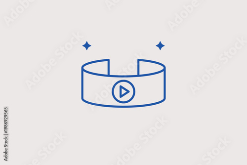 Panoramic 360-degree video play button ideal for immersive media players. Dynamic Vector Illustration and line icon is ideal for virtual tours, VR cinema, and interactive content.