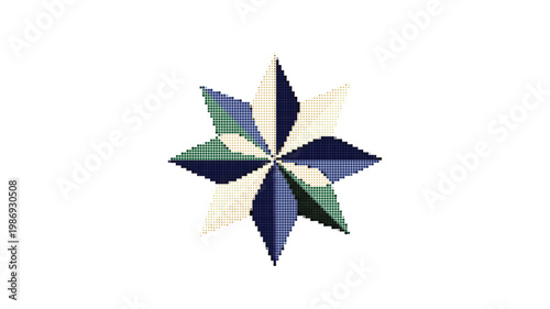 Nautical compass rose vector, eight-pointed star navigation symbol, blue and cream wind rose icon for maritime maps and travel branding