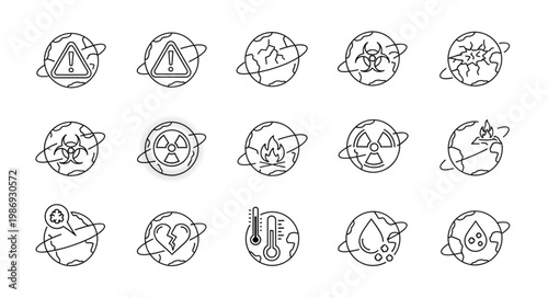 Earth in distress - A collection of environmental hazard icons.