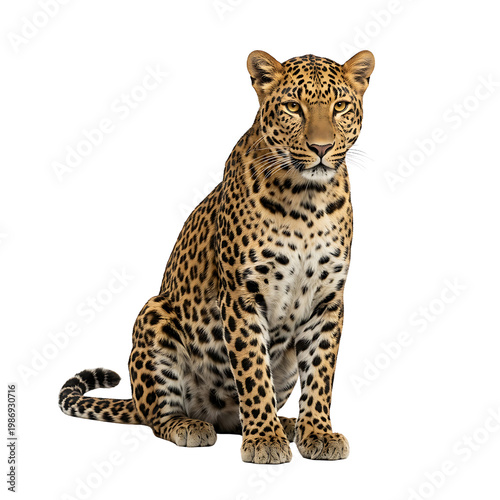 Leopard portrait sitting pose isolated transparent background wildlife predator
