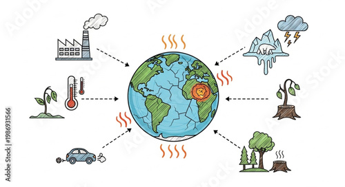 Global Warming Illustration - Depicting the Effects of Climate Change on Earth.