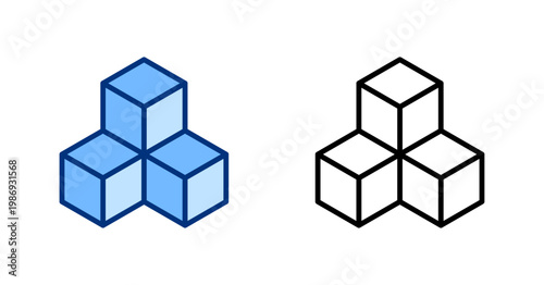 Blocks thin line, solid icon set. Blockchain, Digital Technology, Crypto, Fintech, Finance, Network, Connect concept. Black, blue outline vector icons.