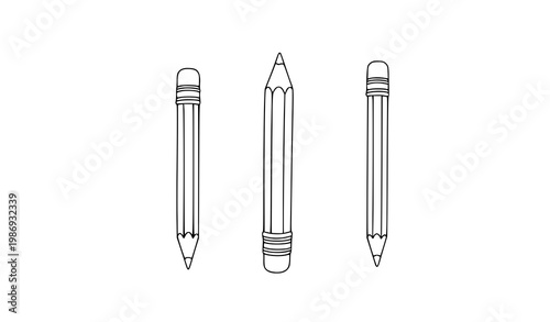 Scandinavian minimal pencil doodle set with simple hand drawn line icons for school and creative tools