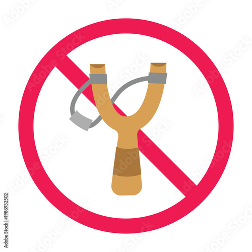 No slingshot sign, forbidden dangerous toy symbol, no hunting sign, primitive weapon prohibited symbol
