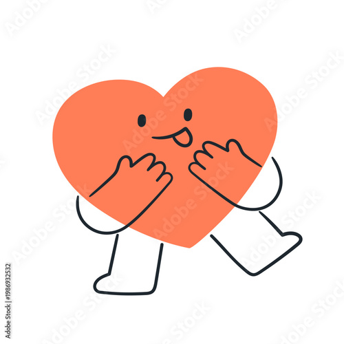 Heart character with tongue out. Adorable sweet Valentine enjoying, happy fun...