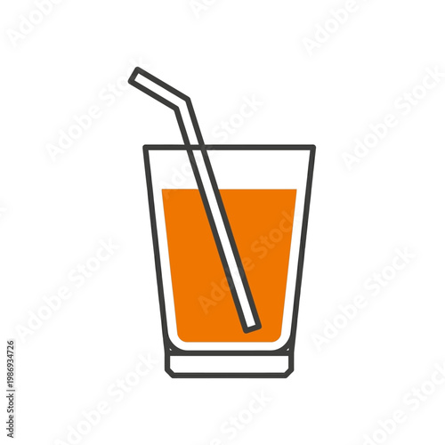 Flat soda drink cup icon with straw, fast food style, grid, minimal design.