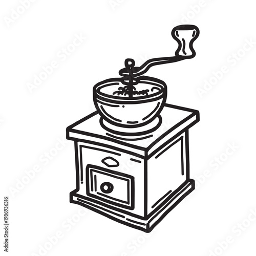 coffee grinder, simple doodle art, imperfect contour line