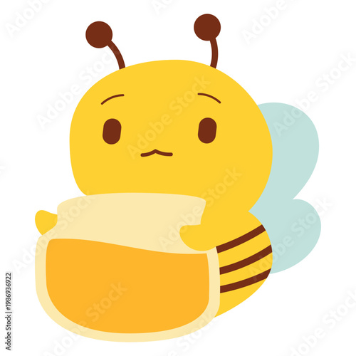 Cute Cartoon Bee Holding a Jar of Honey Illustration