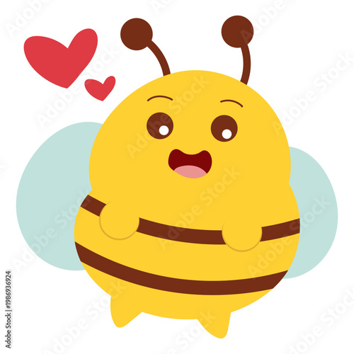 Cute Cartoon Honey Bee Character with Red Hearts Illustration