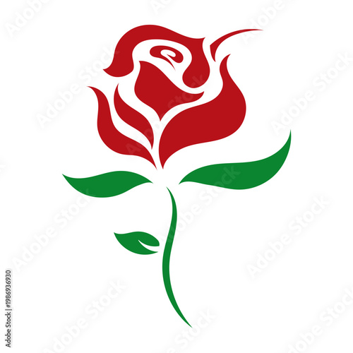 Elegant Stylized Red Rose Illustration Isolated on White
