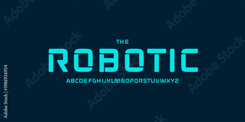 Bold geometric alphabet, futuristic minimal sans serif lettering, robotic brain-tech font for AI UI logo, modern digital headline, cyber identity display, tech interface typography, vector typeset