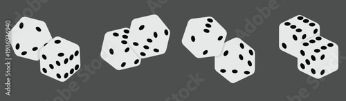 Dice icons set. Includes symbols of dice, gambling, board games, chance, luck, and casino elements. Editable stroke. Vector illustration. Outline icons.