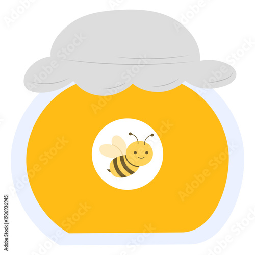 Flat Illustration of a Glass Jar Filled with Natural Honey