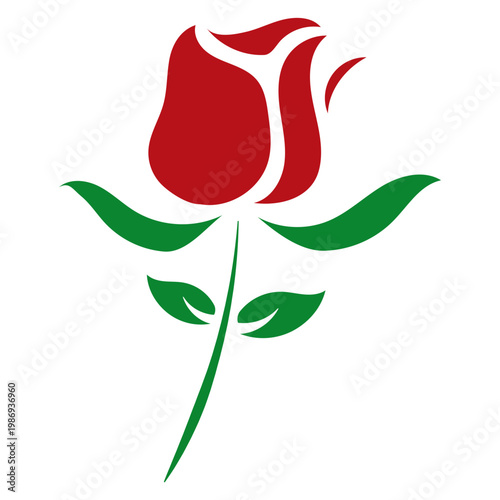 Red Rose Flower Illustration with Green Stem and Leaves
