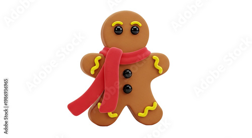 Gingerbread Man with Red Scarf and Black Buttons