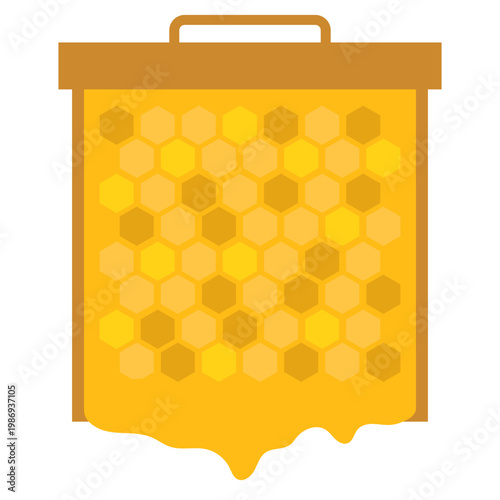 Flat Vector Illustration of a Honeycomb Frame with Honey