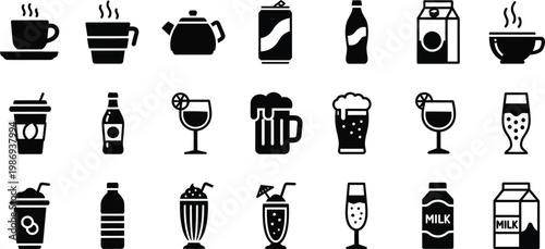 Black and white beverage including coffee tea beer milk and soda beverages drinks