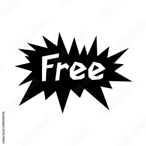 Free Offer Burst Text Graphic with Explosive Shape and Bold White Font on Black Background for Promotions and Advertising