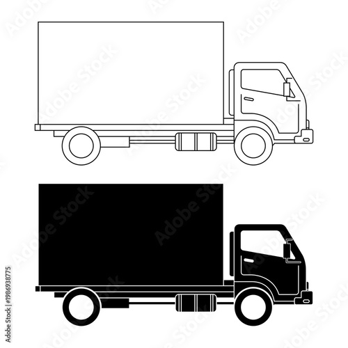 Box truck icon set. Vector box truck transporting goods.