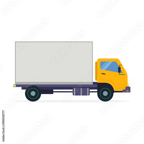 Illustration of a box truck. Vector of a box truck transporting goods.