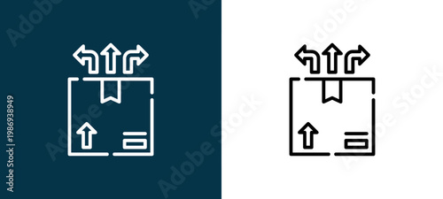 Two-tone distribution line icon pair in black and white, editable stroke vector illustration for web, mobile apps, UI design, branding, and print from Logistics
