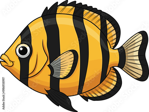 Colorful Tropical Striped Fish with Yellow and Black Stripes for Marine Life, Ocean, and Animal Illustrations