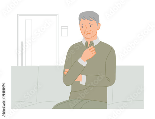 Senior man feeling unwell in hospital waiting room