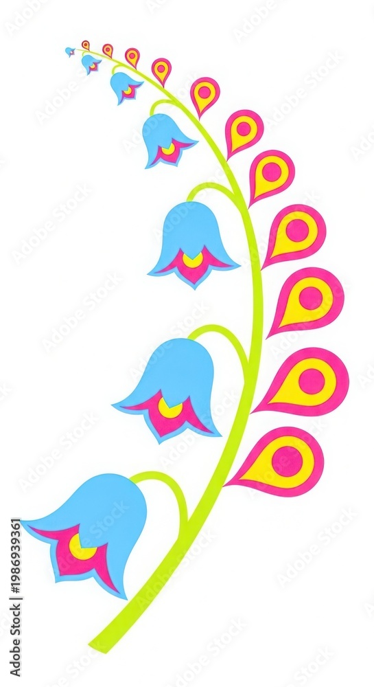 Fototapeta premium Colorful floral vector illustration with blue flowers and pink accents
