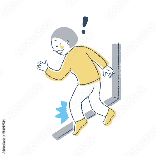 段差でつまずくシニア女性