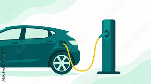 Electric car charging at a public station, sustainable transport concept