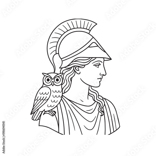Elegant Athena with Helmet and Owl