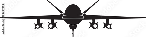 Military drone, combat aircraft, black silhouette, vector illustration, airplane, unmanned aerial vehicle