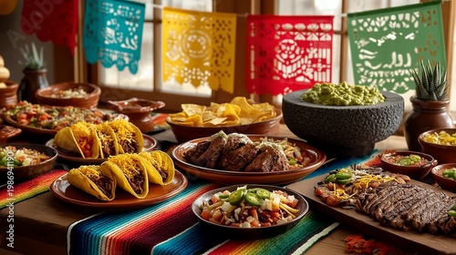 Vibrant Cinco de Mayo Celebration with Festive Mexican Cuisine and Colorful Decorations