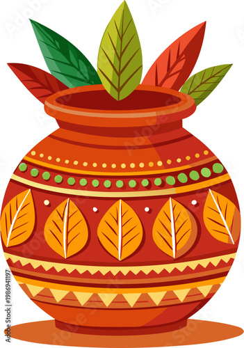 Clay Pot (Kalsi): Often decorated with folk patterns or used to hold mango leaves.