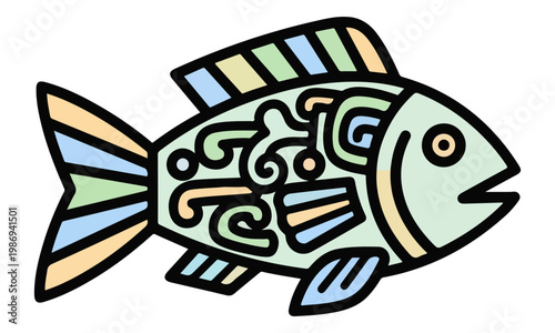 Tribal fish vector illustration with ethnic patterns