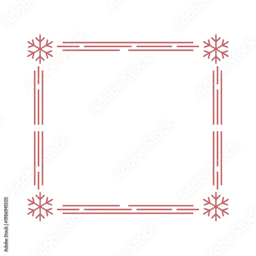 Minimalist red frame with snowflake accents on a white background