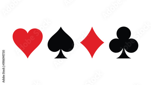 Four playing card suits arranged in a horizontal row hearts spades diamonds clubs