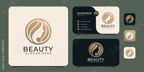Beauty woman face hair fashion salon logo design for spa boutique cosmetic