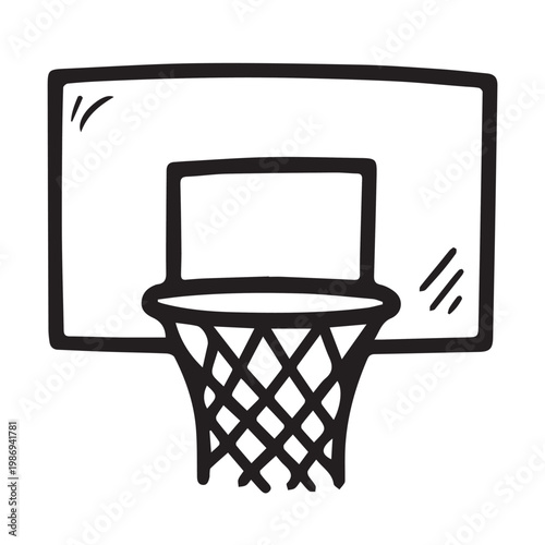 Vector art of a simple basketball hoop and backboard, featuring clean lines, minimal shapes, and a modern sporty design that captures the essence of the game.