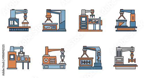 Set of industrial robot arms in a factory setting.