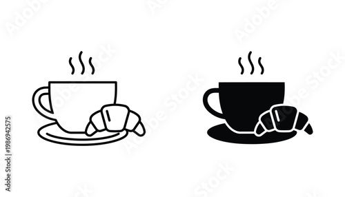 Coffee Cup Croissant Icons Breakfast Morning Refreshment