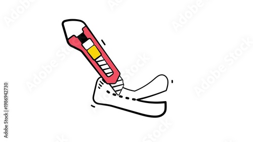 Well designed hand drawn doodle style animated icon of paper cutter