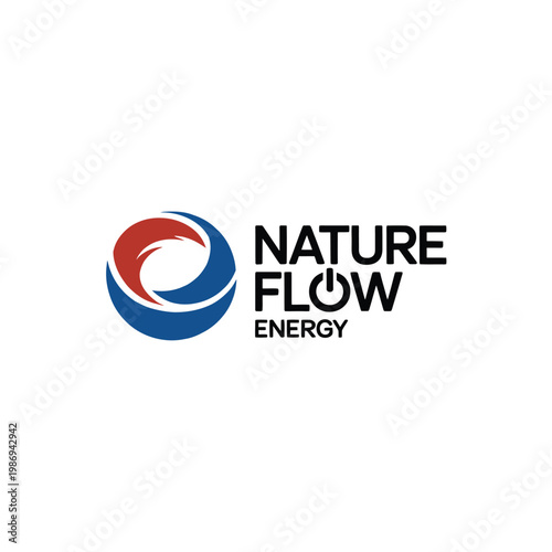 Nature flow energy logo with a circular swirling design in red and blue