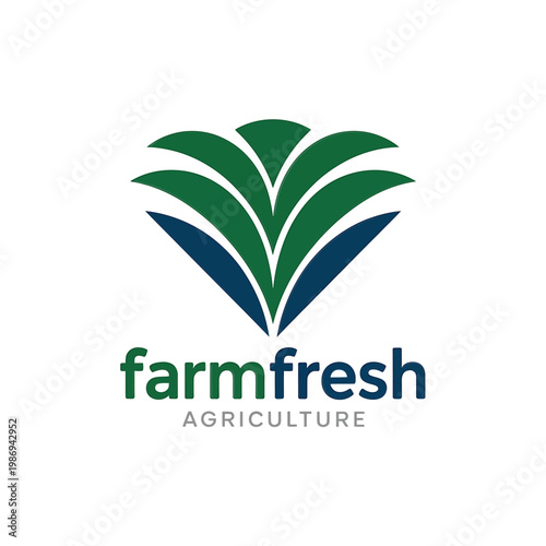 Farmfresh agriculture logo with stylized green leaves and dark blue base