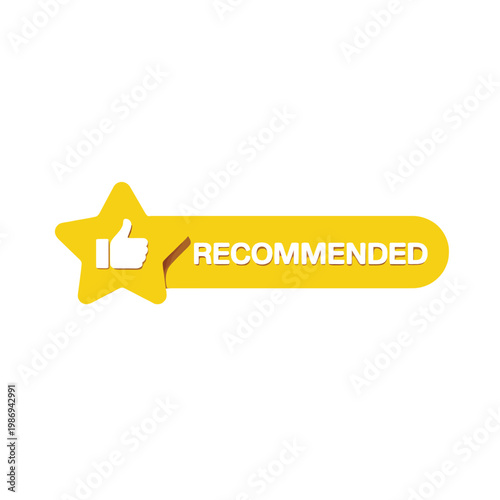 Yellow star ribbon with a thumbs up and recommended text
