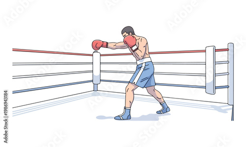 Boxer Throwing a Punch in a Boxing Ring Illustration