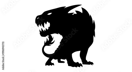 Black silhouette of a fierce mythological beast with sharp teeth